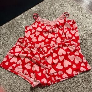 Heart Print Red and Pink Women's Sleepwear Set